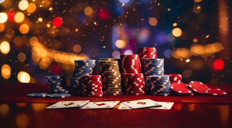Live blackjack table with dealer on camera in professional studio